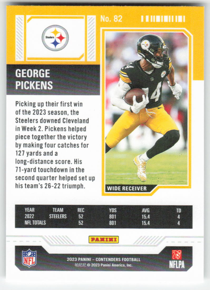 2023 Panini Contenders #82 George Pickens Pittsburgh Steelers FB1-401