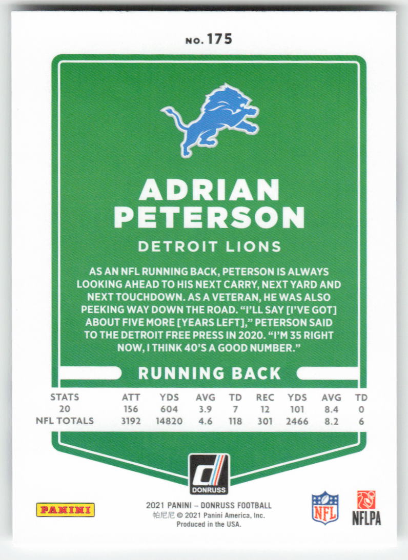 2021 Donruss #175 Adrian Peterson Detroit Lions FB1-407