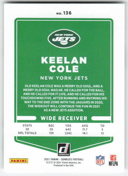 2021 Donruss #136 Keelan Cole New York Jets FB1-409