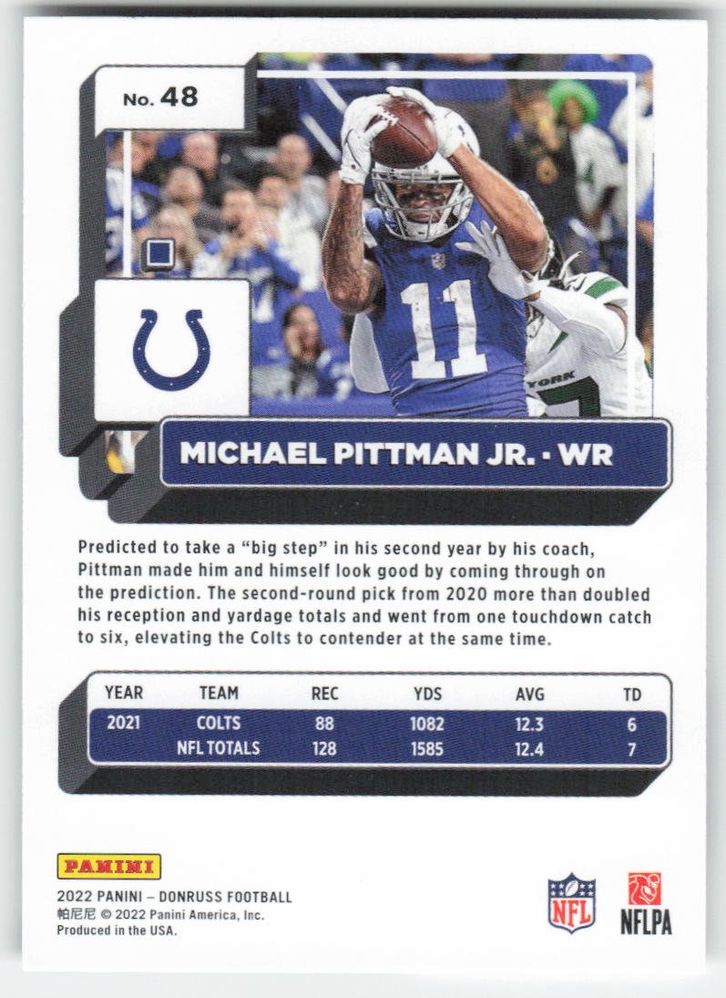 2022 Donruss #48 Michael Pittman Jr. Indianapolis Colts FB1-413