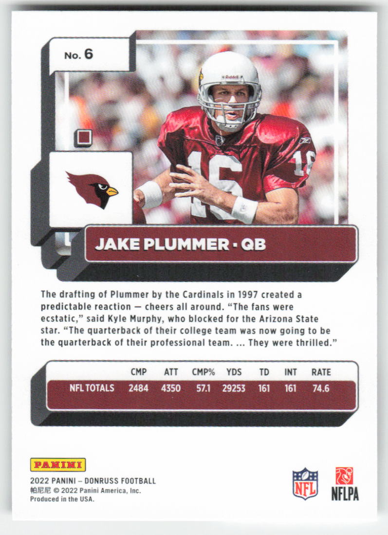 2022 Donruss #6 Jake Plummer Arizona Cardinals FB1-414