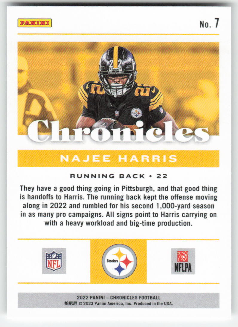 2022 Panini Chronicles #7 Najee Harris Pittsburgh Steelers FB1-415