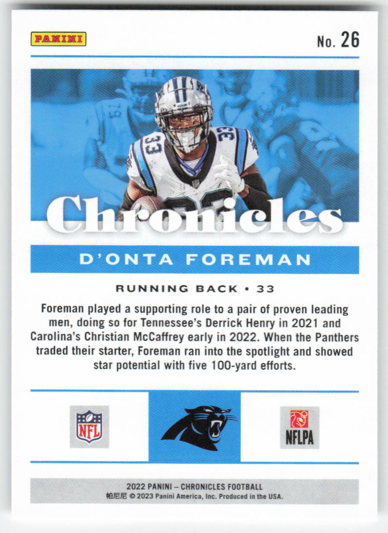 2022 Panini Chronicles #26 D'onta Foreman Carolina Panthers FB1-417
