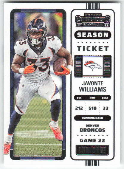 2022 Panini Contenders #31 Javonte Williams Denver Broncos FB1-426