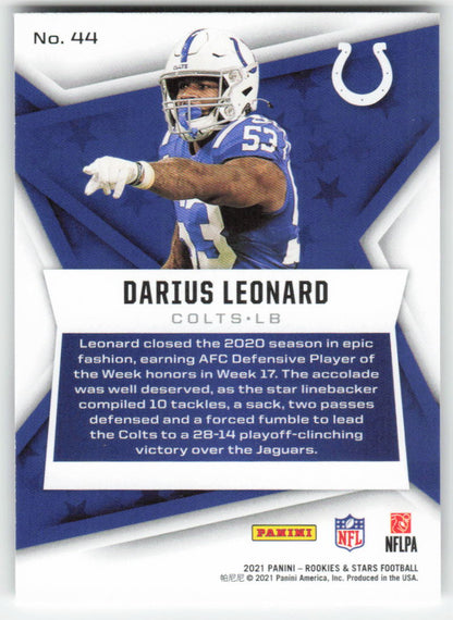 2021 Panini Rookies & Stars #44 Darius Leonard Indianapolis Colts FB1-432