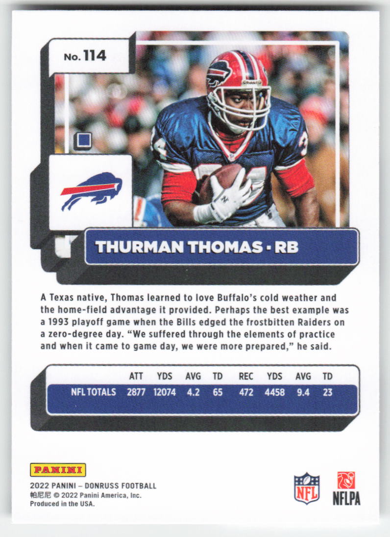 2022 Donruss #114 Thurman Thomas Buffalo Bills FB1-440