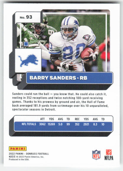 2022 Donruss #93 Barry Sanders Detroit Lions FB1-441
