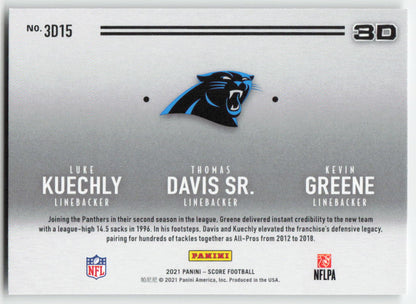 2021 Score #3D15 Kevin Greene / Luke Kuechly / Thomas Davis 3D Panthers FB1-454