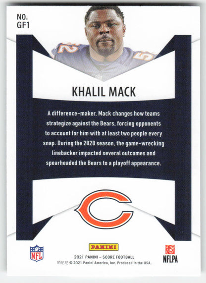 2021 Score #GF1 Khalil Mack Game Face Chicago Bears FB1-457