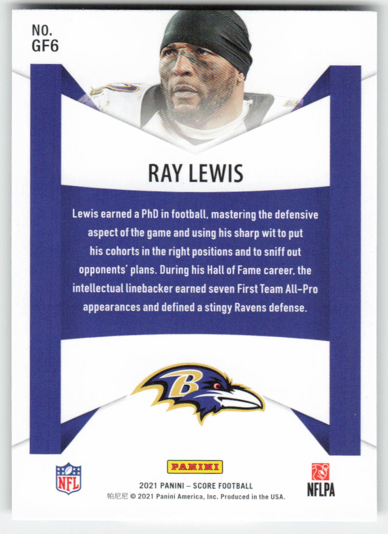 2021 Score #GF6 Ray Lewis Game Face Baltimore Ravens FB1-461