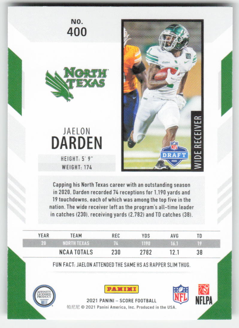2021 Score #400 Jaelon Darden North Texas Mean Green Rookie FB1-462