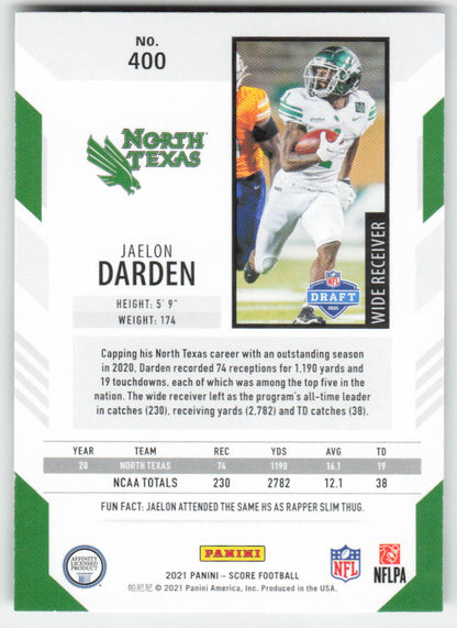 2021 Score #400 Jaelon Darden North Texas Mean Green Rookie FB1-462