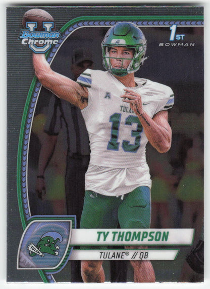 2024 Bowman University Chrome #179 Ty Thompson Tulane Green Wave FB1-478