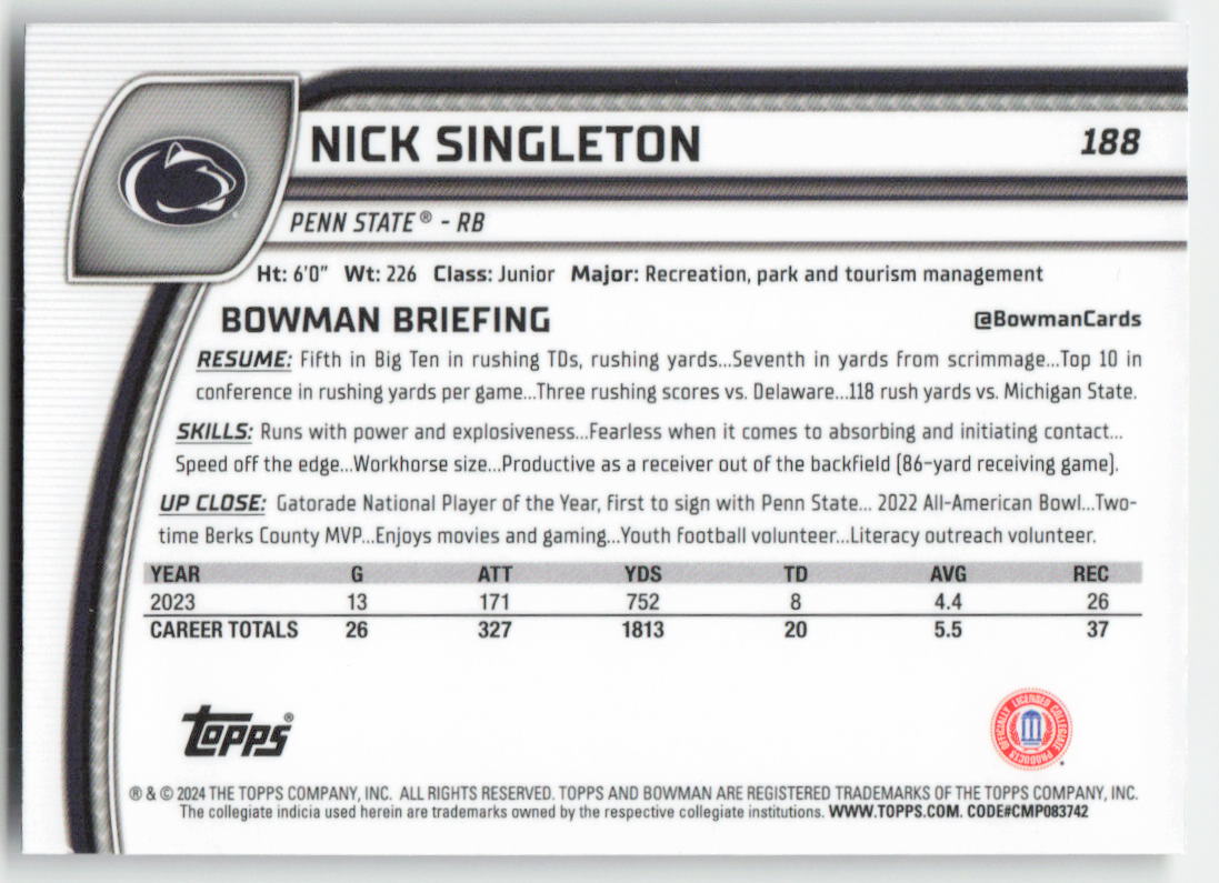 2024 Bowman University Chrome #104 Jordan Hall Michigan State Spartans FB1-479