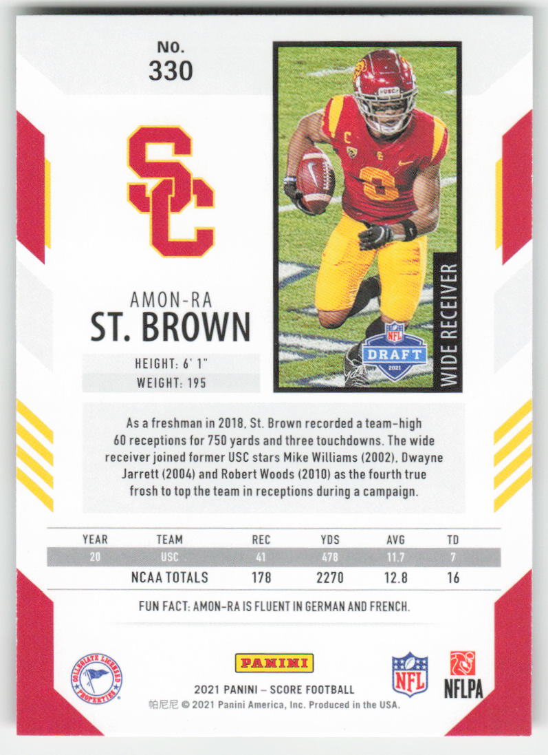 2021 Score #330 Amon-Ra St. Brown USC Trojans Rookie FB1-493