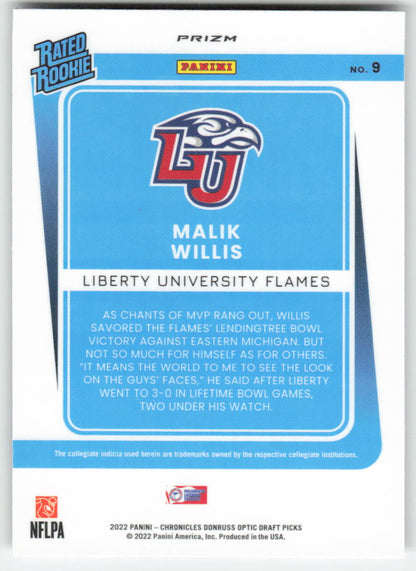 2022 Panini Chronicles DP #9 Malik Willis Optic Silver Prizm Liberty FB1-524