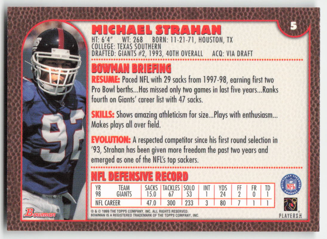 1999 Bowman #5 Michael Strahan New York Giants FB1-532