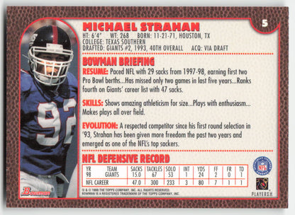 1999 Bowman #5 Michael Strahan New York Giants FB1-532