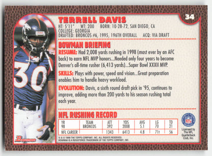 1999 Bowman #34 Terrell Davis Denver Broncos FB1-535