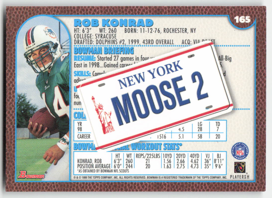 1999 Bowman #165 Rob Konrad Interstate Miami Dolphins Rookie FB1-537