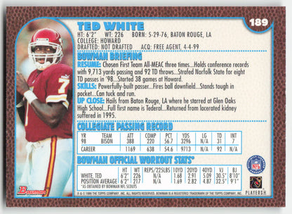 1999 Bowman #189 Ted White Kansas City Chiefs Rookie FB1-538