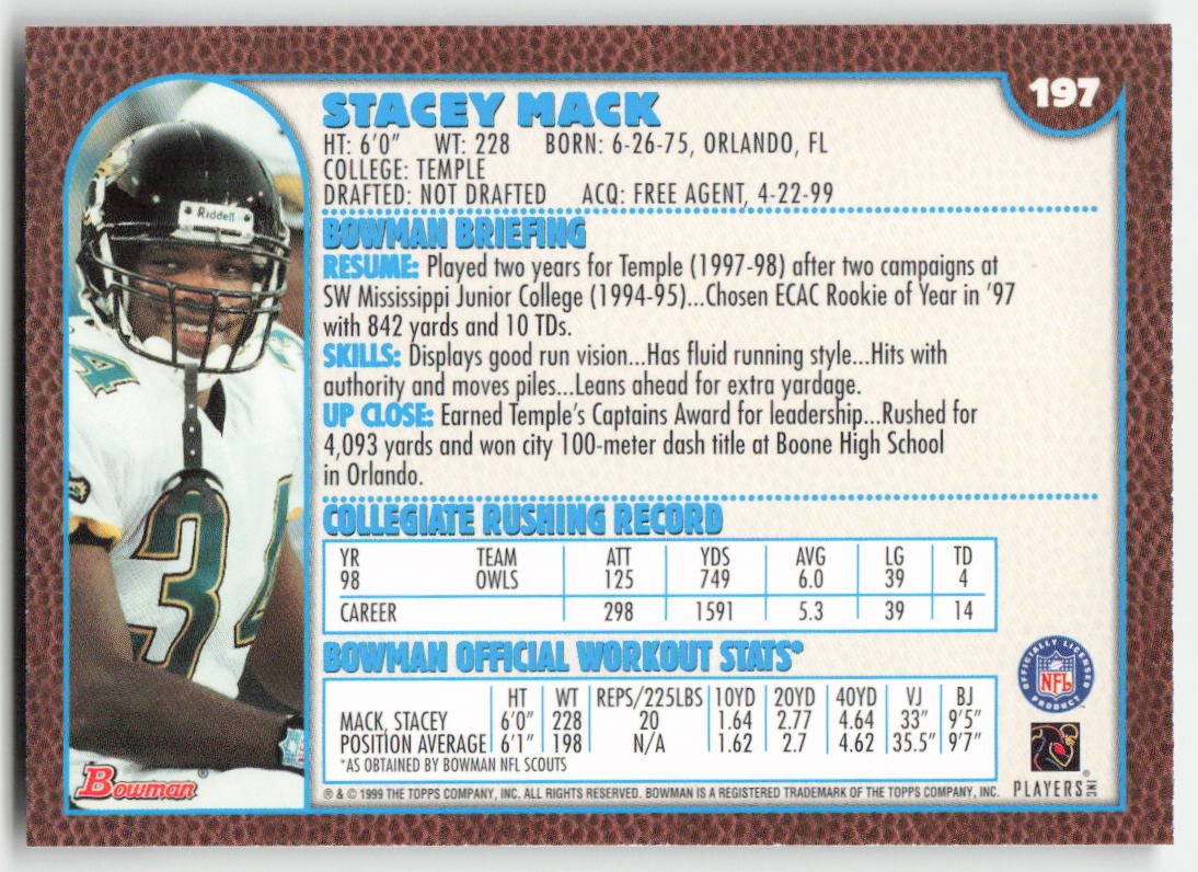 1999 Bowman #197 Stacey Mack Jacksonville Jaguars Rookie FB1-541