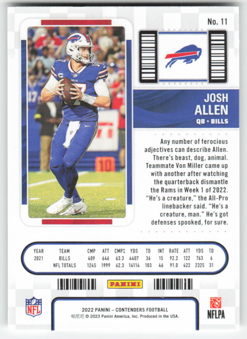 2022 Panini Contenders #11 Josh Allen Buffalo Bills FB1-543