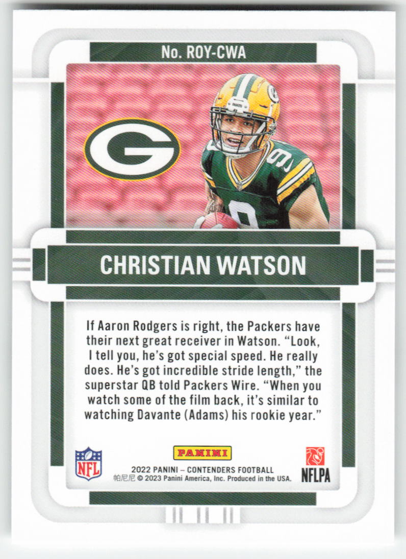 2022 Panini Contenders #ROY-CWA Christian Watson Rookie of Year Packers FB1-545