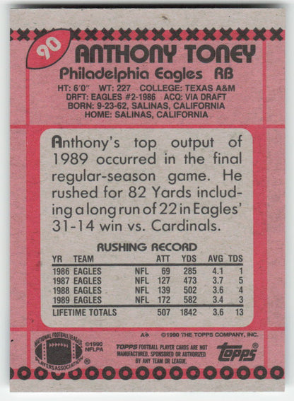 1990 Topps #90 Anthony Toney Philadelphia Eagles FB1-555