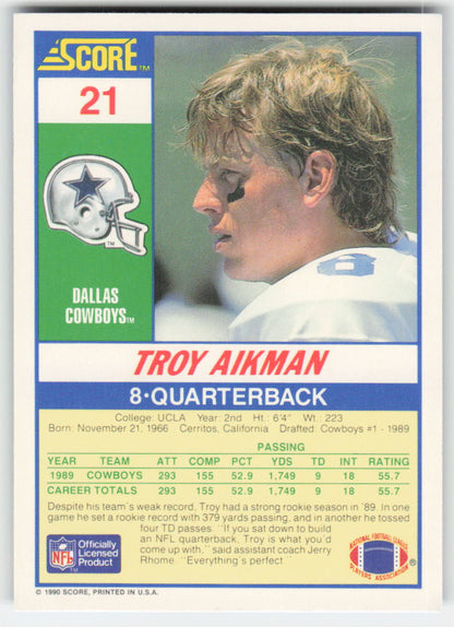 1990 Score #21 Troy Aikman Dallas Cowboys FB1-567