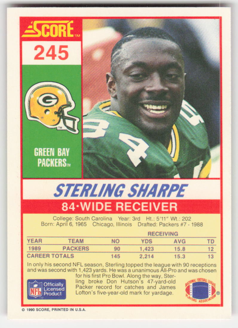 1990 Score #245 Sterling Sharpe Green Bay Packers FB1-569