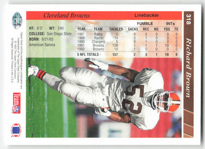 1993 Upper Deck #318 Richard Brown Cleveland Browns FB1-582