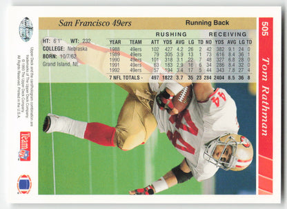 1993 Upper Deck #505 Tom Rathman San Francisco 49ers FB1-584