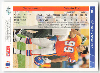 1993 Upper Deck #516 Shane Dronett Denver Broncos FB1-585