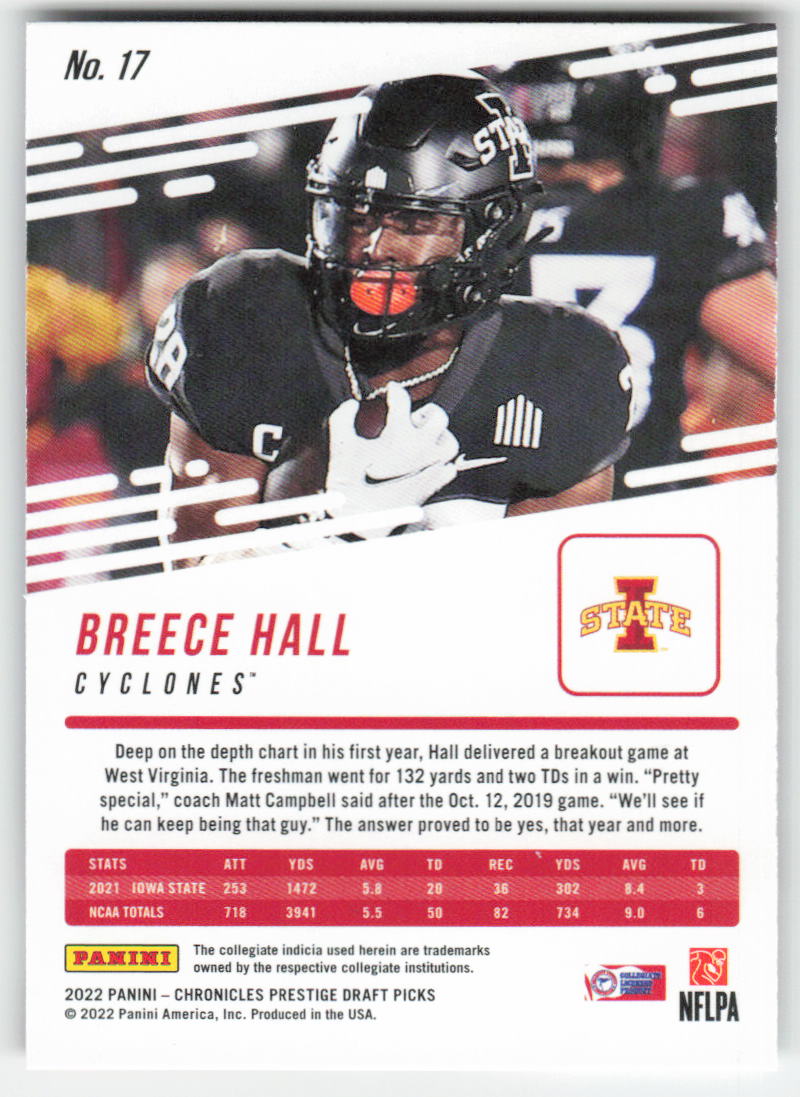 2022 Panini Chronicles Draft Picks #17 Breece Hall Prestige Iowa State FB1-600