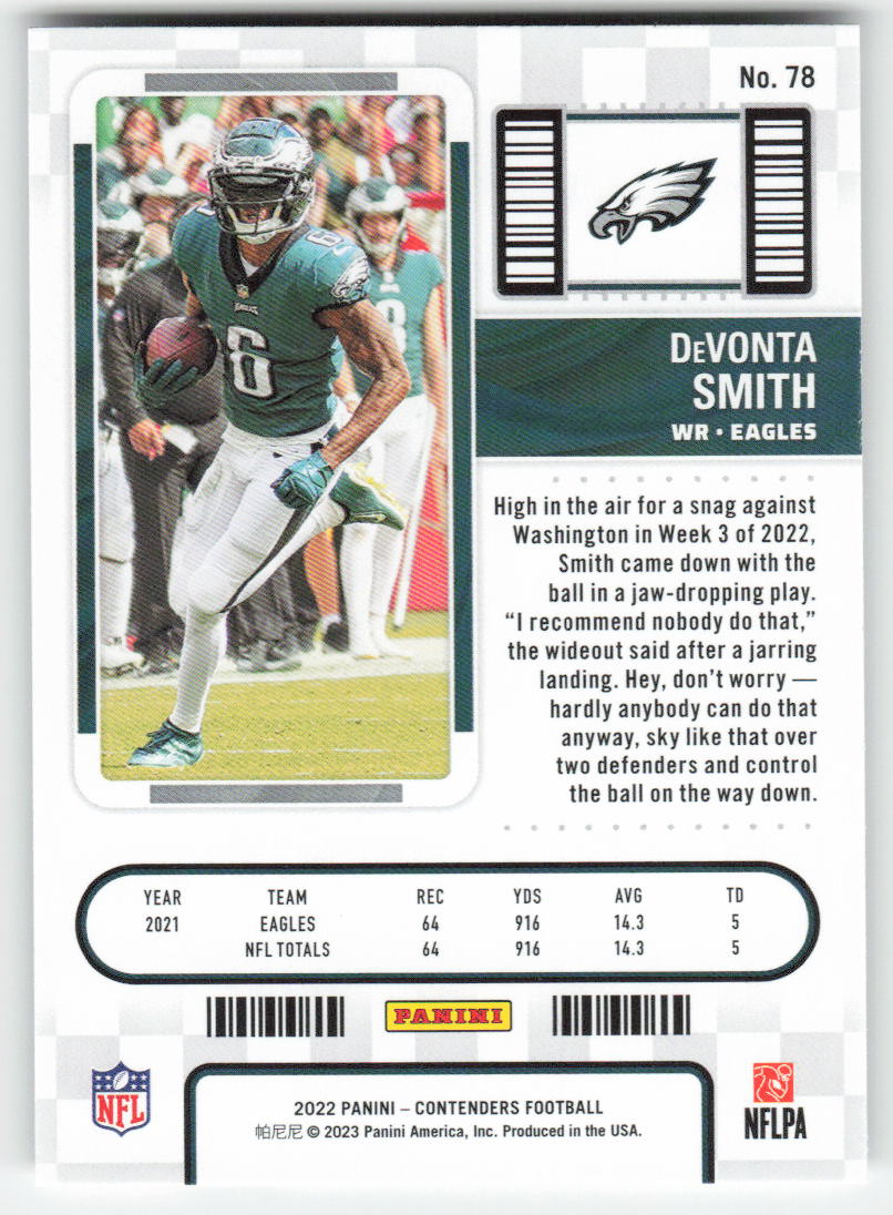 2022 Panini Contenders #78 DeVonta Smith Philadelphia Eagles FB1-604