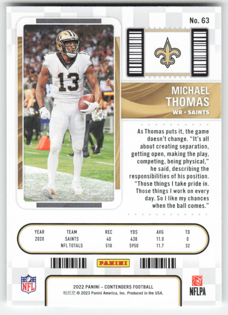 2022 Panini Contenders #63 Michael Thomas New Orleans Saints FB1-606