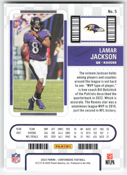 2022 Panini Contenders #5 Lamar Jackson Baltimore Ravens FB1-607