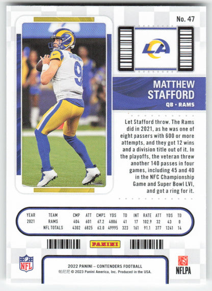 2022 Panini Contenders #47 Matthew Stafford Los Angeles Rams FB1-608
