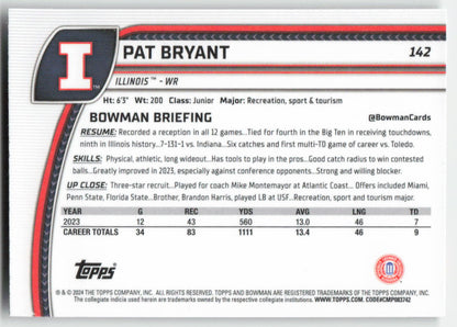 2024 Bowman University Chrome #142 Pat Bryant Illinois Fighting Illini FB1-609