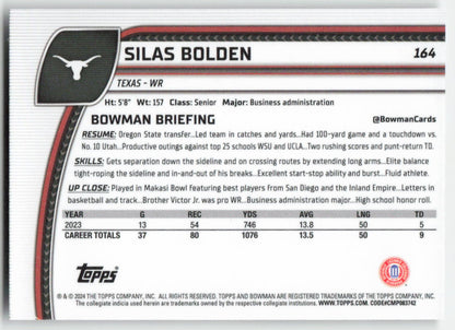2024 Bowman University Chrome #164 Silas Bolden Texas Longhorns FB1-610