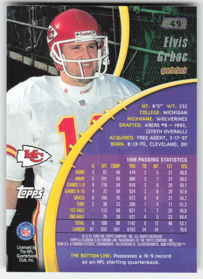 1999 Stadium Club Chrome #49 Elvis Grbac Kansas City Chiefs FB1-613
