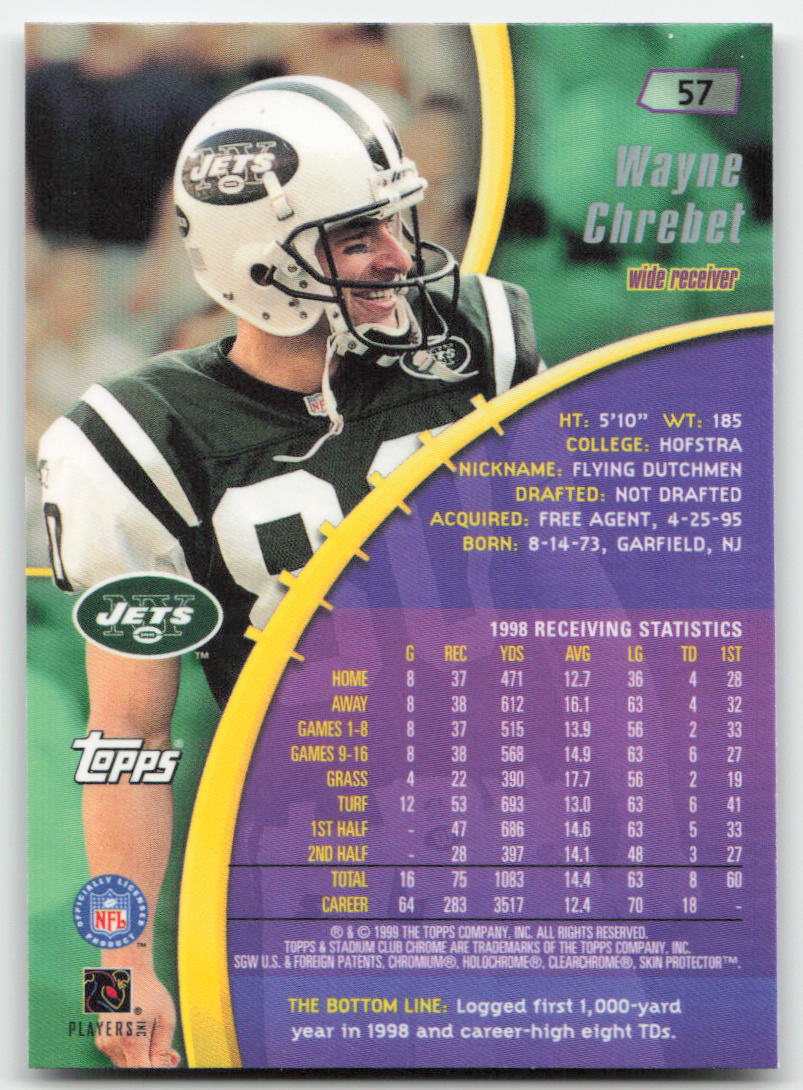1999 Stadium Club Chrome #57 Wayne Chrebet New York Jets FB1-616