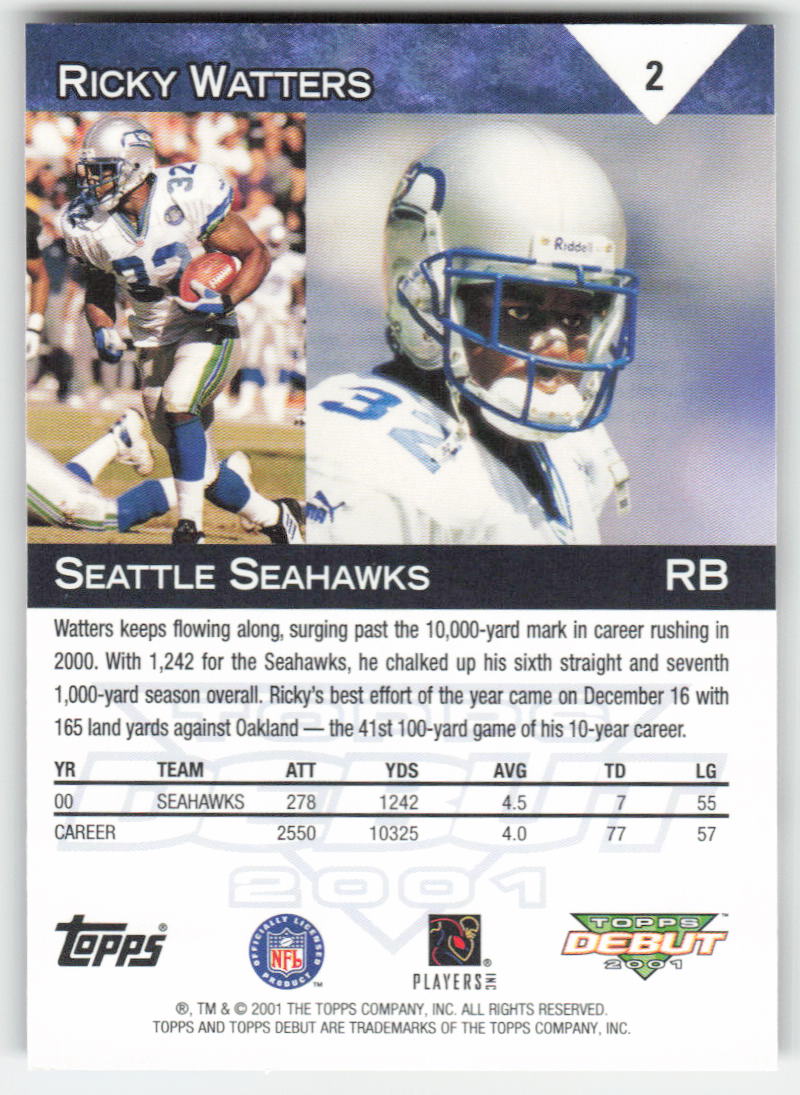 2001 Topps Debut #2 Ricky Watters Seattle Seahawks FB1-617