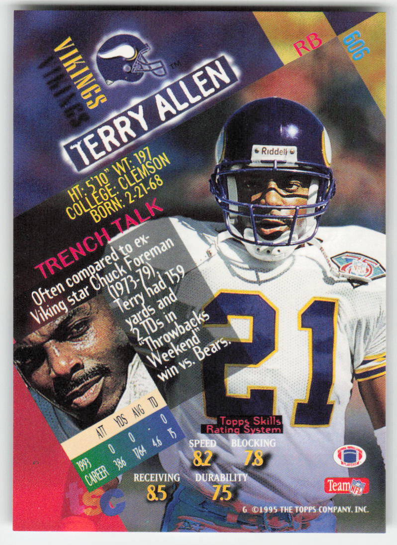 1994 Stadium Club #606 Terry Allen Minnesota Vikings FB1-627