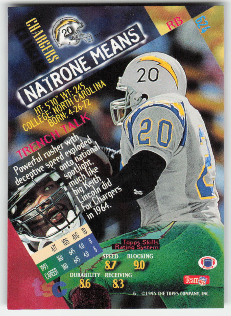 1994 Stadium Club #624 Natrone Means San Diego Chargers FB1-628