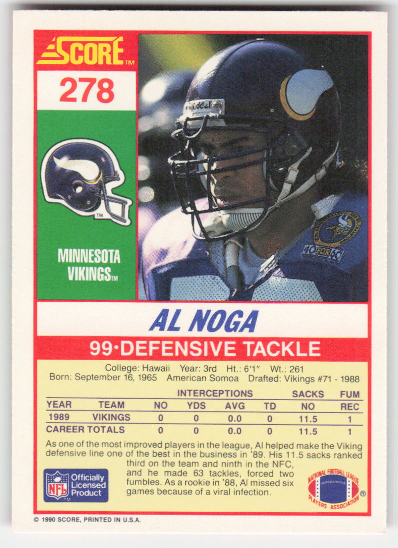 1990 Score #278 Al Noga Minnesota Vikings Rookie FB1-633