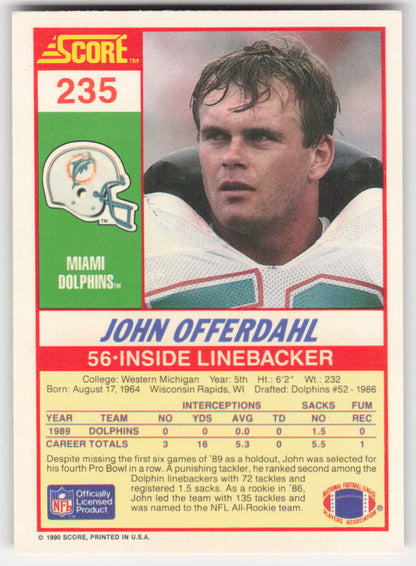 1990 Score #235 John Offerdahl Miami Dolphins FB1-637