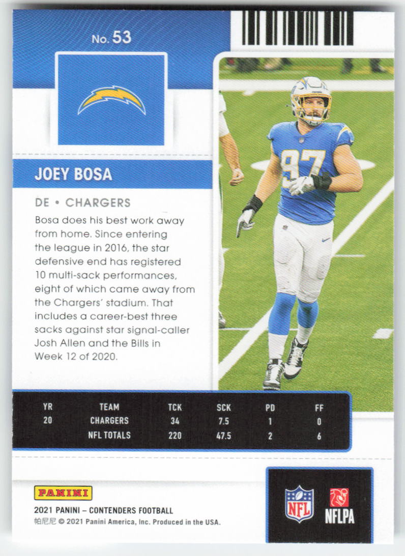 2021 Panini Contenders #53 Joey Bosa Los Angeles Chargers FB1-641