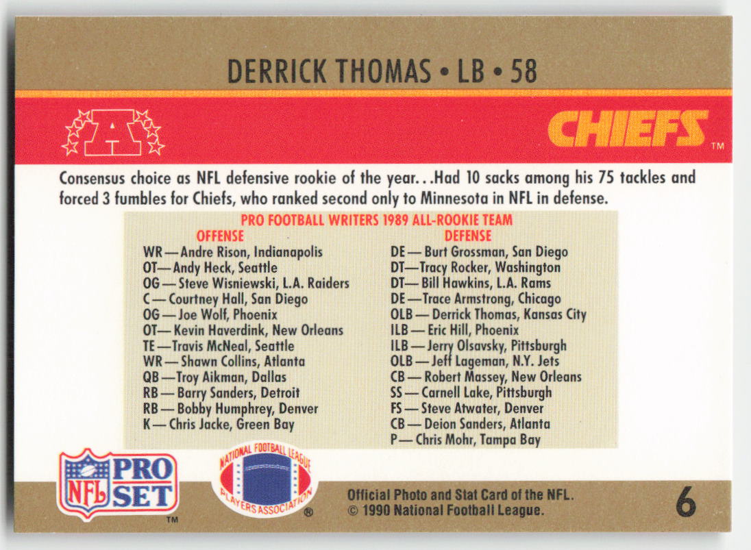 1990 Pro Set #6 Derrick Thomas Kansas City Chiefs FB1-650